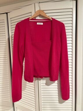 NAADAM Fuchsia Open-Front Knit Cardigan with Attached Tank Top
